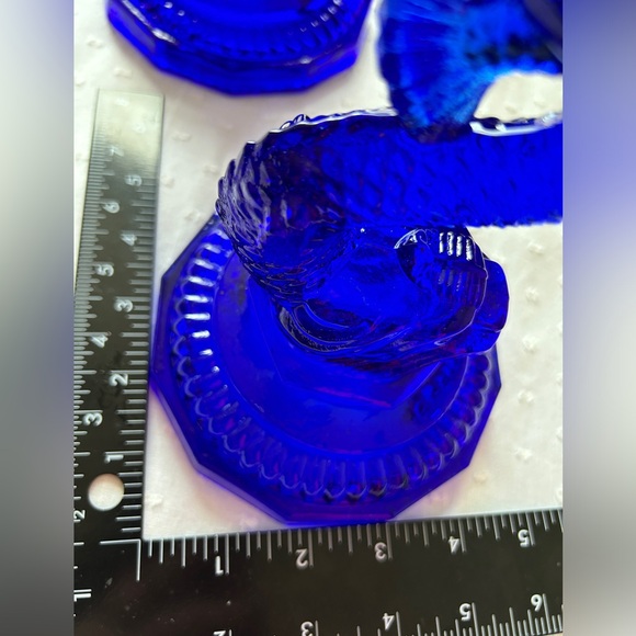 Vintage Pair of Cobalt Blue Glass Dolphin Koi Fish Candlestick Holder - Picture 14 of 16